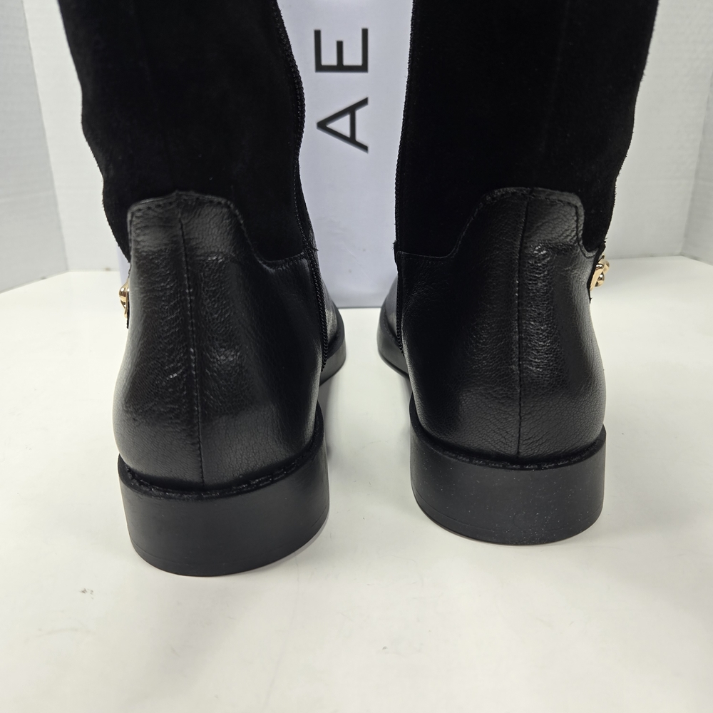 AEROSOLES Taba Black Suede Knee-High Two Zipper Expand Calf Riding Boot Size 7.5 - Picture 4 of 13